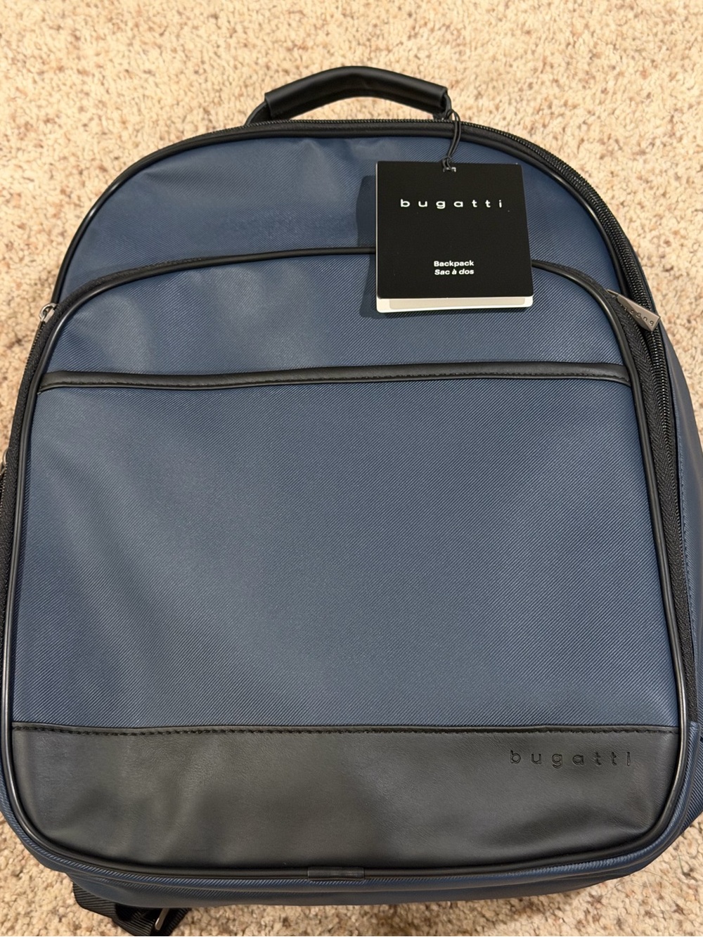 Bugatti Blue Twill and Vegan Leather 15.6 Laptop Backpack